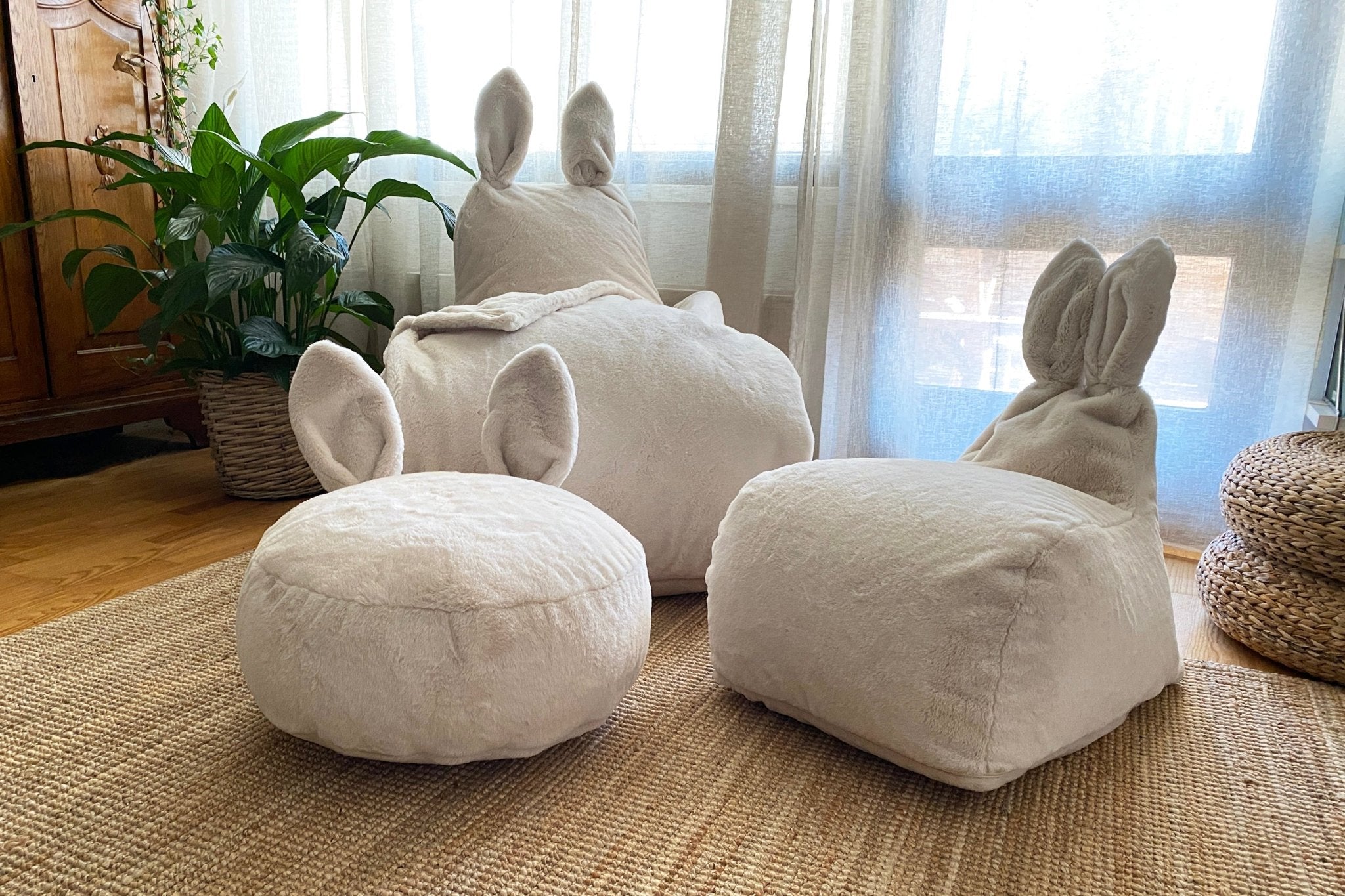 BUNNY Pouf Bean Bag, Fur Beige - Scandinavian Stories by Marton