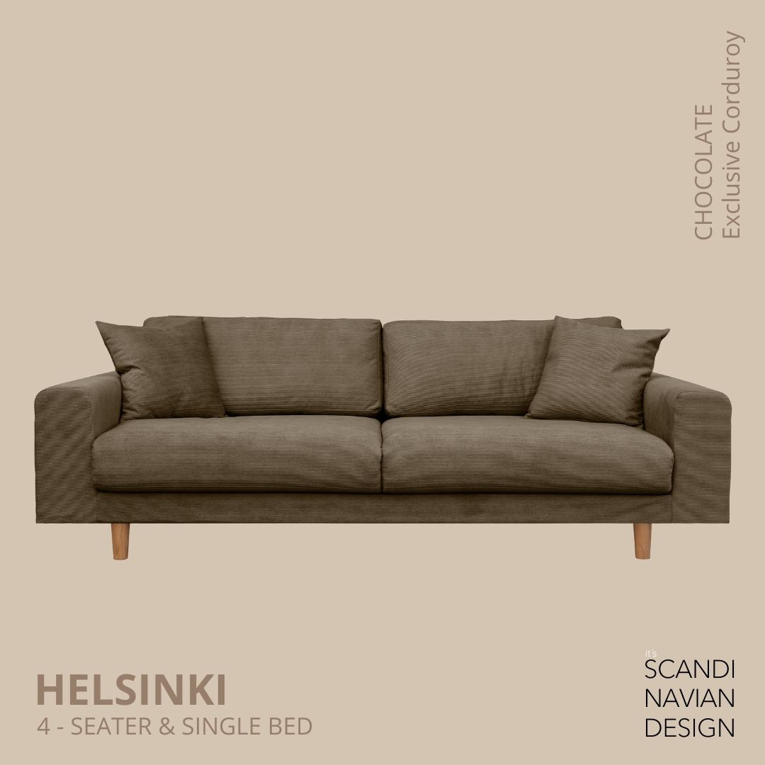 HELSINKI 4 - seater sofa/single bed Exclusive Corduroy, Chocolate removable & washable covers - Scandinavian Stories by Marton