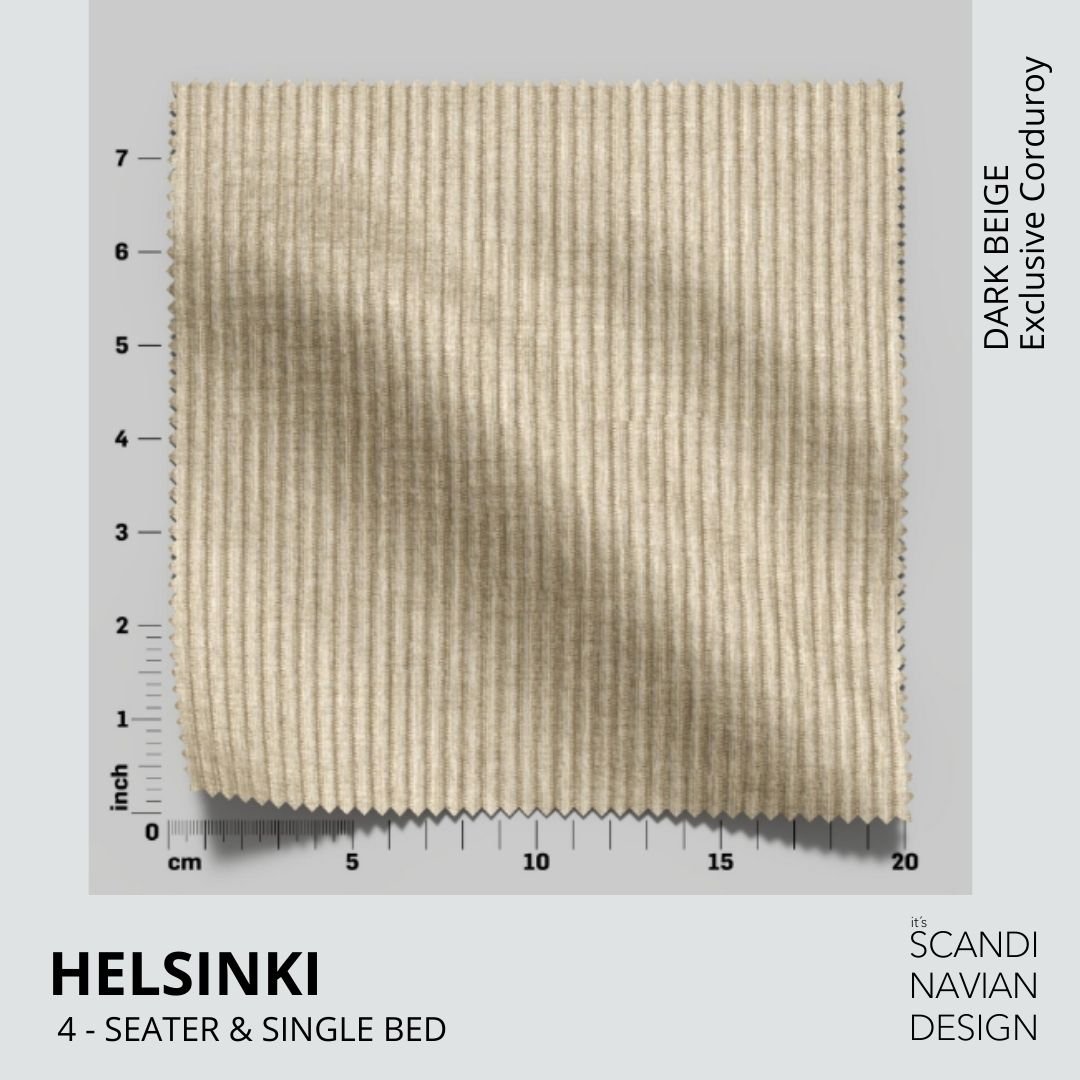 HELSINKI 4 - seater sofa/single bed Exclusive Corduroy, Dark Beige removable & washable covers - Scandinavian Stories by Marton