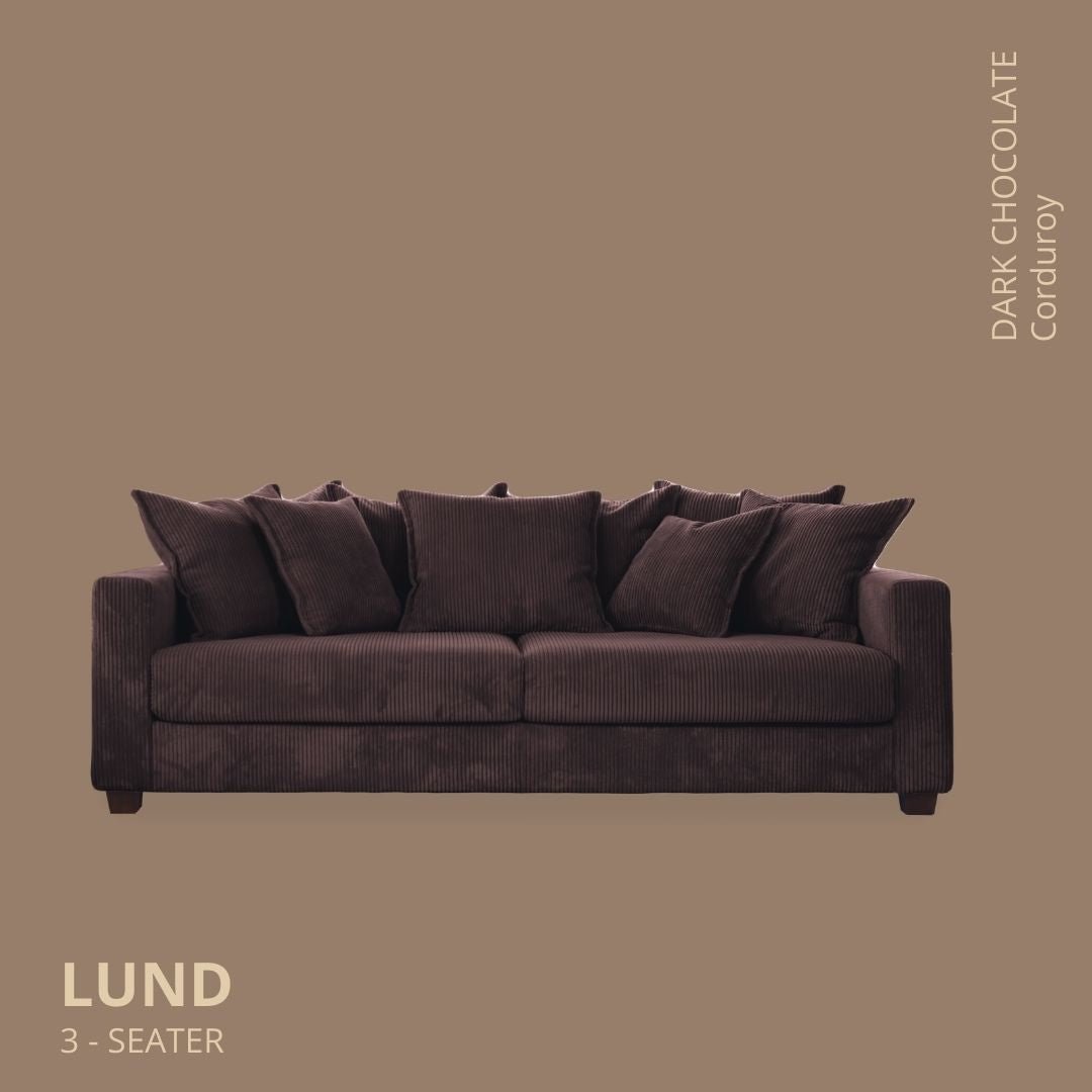 LUND 3 - seater Sofa, Dark Chocolate Corduroy, removable & washable cover - Scandinavian Stories by Marton