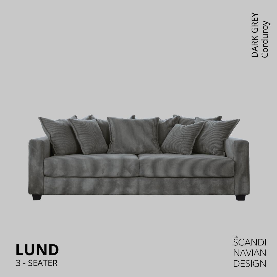 LUND 3 - seater Sofa, Dark Grey Corduroy, removable & washable cover - Scandinavian Stories by Marton