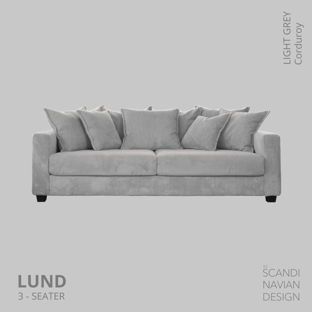 LUND 3 - seater Sofa, Light Grey Corduroy, removable & washable cover - Scandinavian Stories by Marton