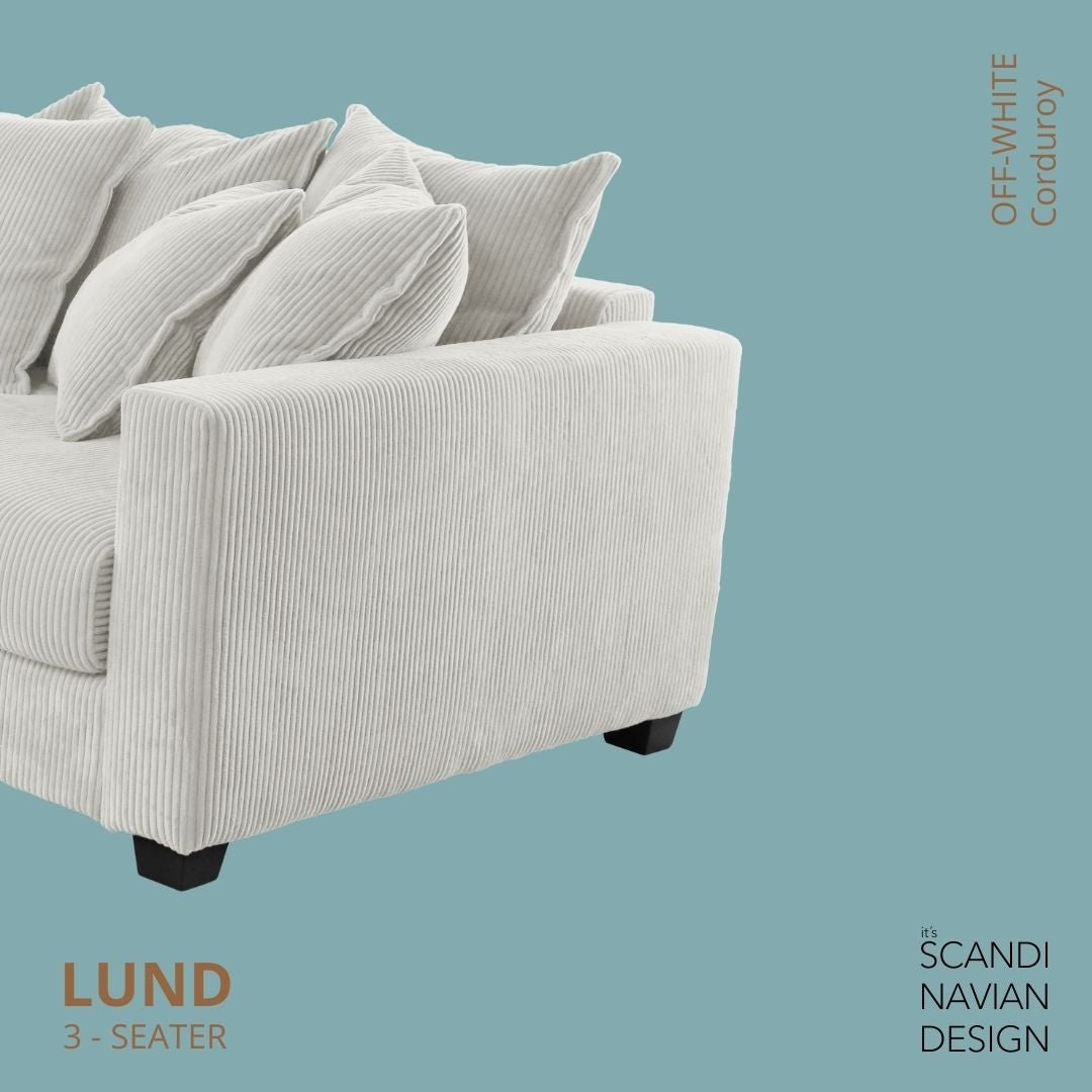 LUND 3 - seater Sofa, Off - White Corduroy, removable & washable cover - Scandinavian Stories by Marton