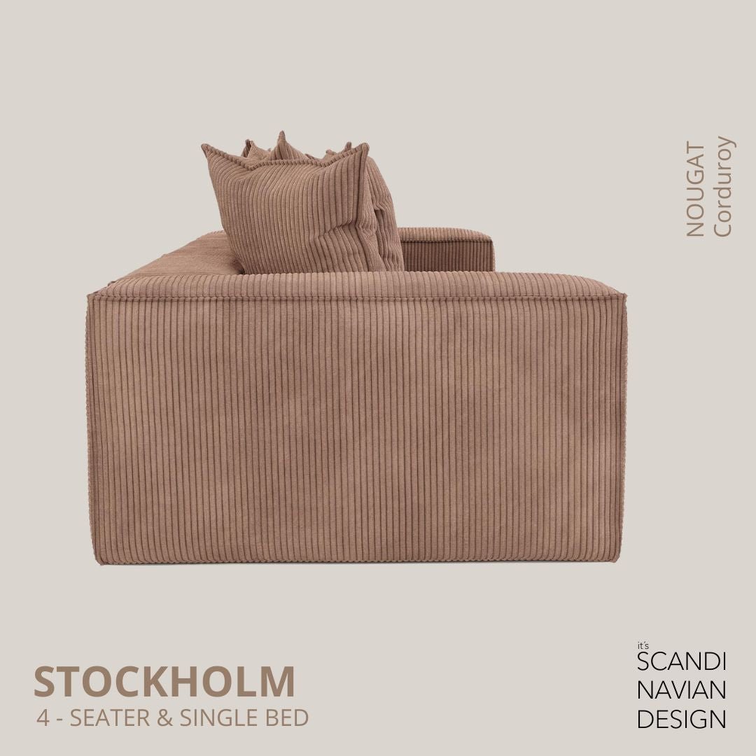 STOCKHOLM 4 - seater sofa/single bed Corduroy Nougat removable & washable cover - Scandinavian Stories by Marton