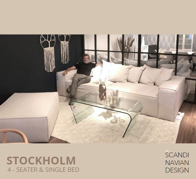 STOCKHOLM 4 - seater sofa/single bed Exclusive Corduroy, Antracite removable & washable cover - Scandinavian Stories by Marton