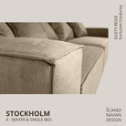 STOCKHOLM 4 - seater sofa/single bed Exclusive Corduroy Dusty Beige removable & washable cover - Scandinavian Stories by Marton