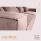 STOCKHOLM 4 - seater sofa/single bed Exclusive Corduroy, Dusty Pink removable & washable covers - Scandinavian Stories by Marton