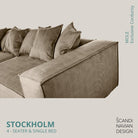 STOCKHOLM 4 - seater sofa/single bed Exclusive Corduroy Mole removable & washable cover - Scandinavian Stories by Marton