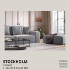 STOCKHOLM L - Shaped sofa/single bed Chenille Warm Beige removable & washable cover - Scandinavian Stories by Marton