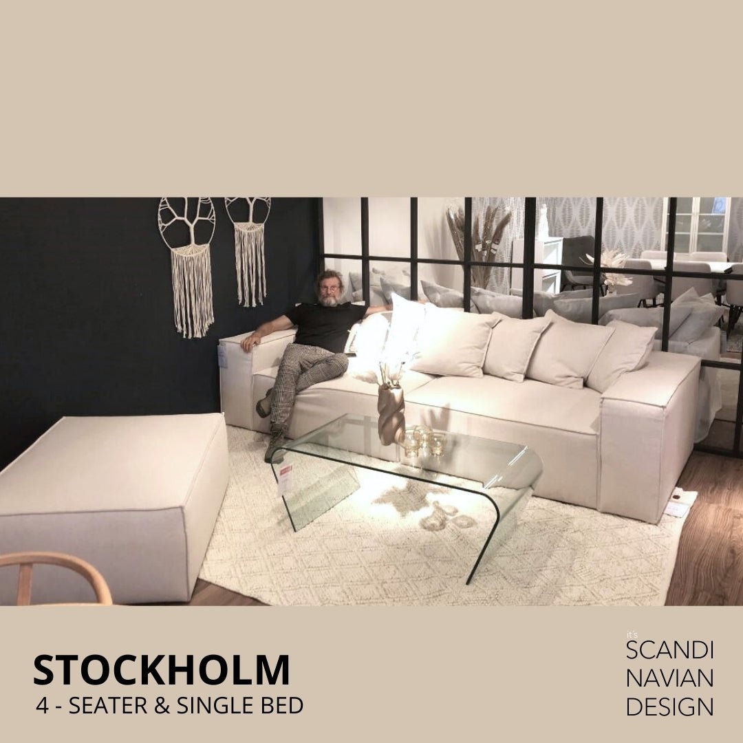 STOCKHOLM L - Shaped sofa/single bed Chenille Warm Beige removable & washable cover - Scandinavian Stories by Marton