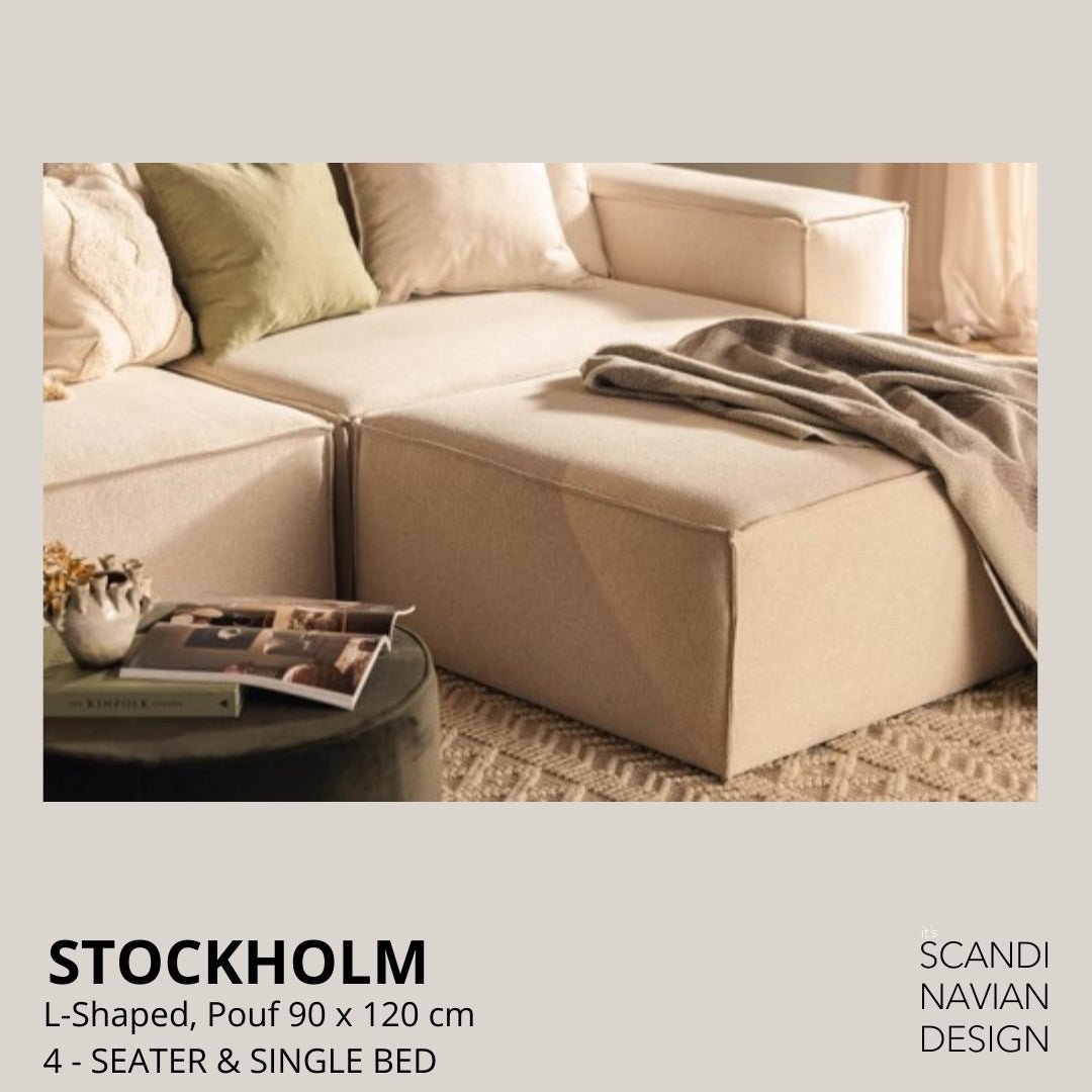 STOCKHOLM L - Shaped sofa/single bed Corduroy Cream removable & washable cover - Scandinavian Stories by Marton