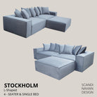 STOCKHOLM L - Shaped sofa/single bed Corduroy Cream removable & washable cover - Scandinavian Stories by Marton