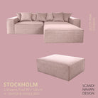 STOCKHOLM L - Shaped sofa/single bed Corduroy Dusty Pink removable & washable cover - Scandinavian Stories by Marton