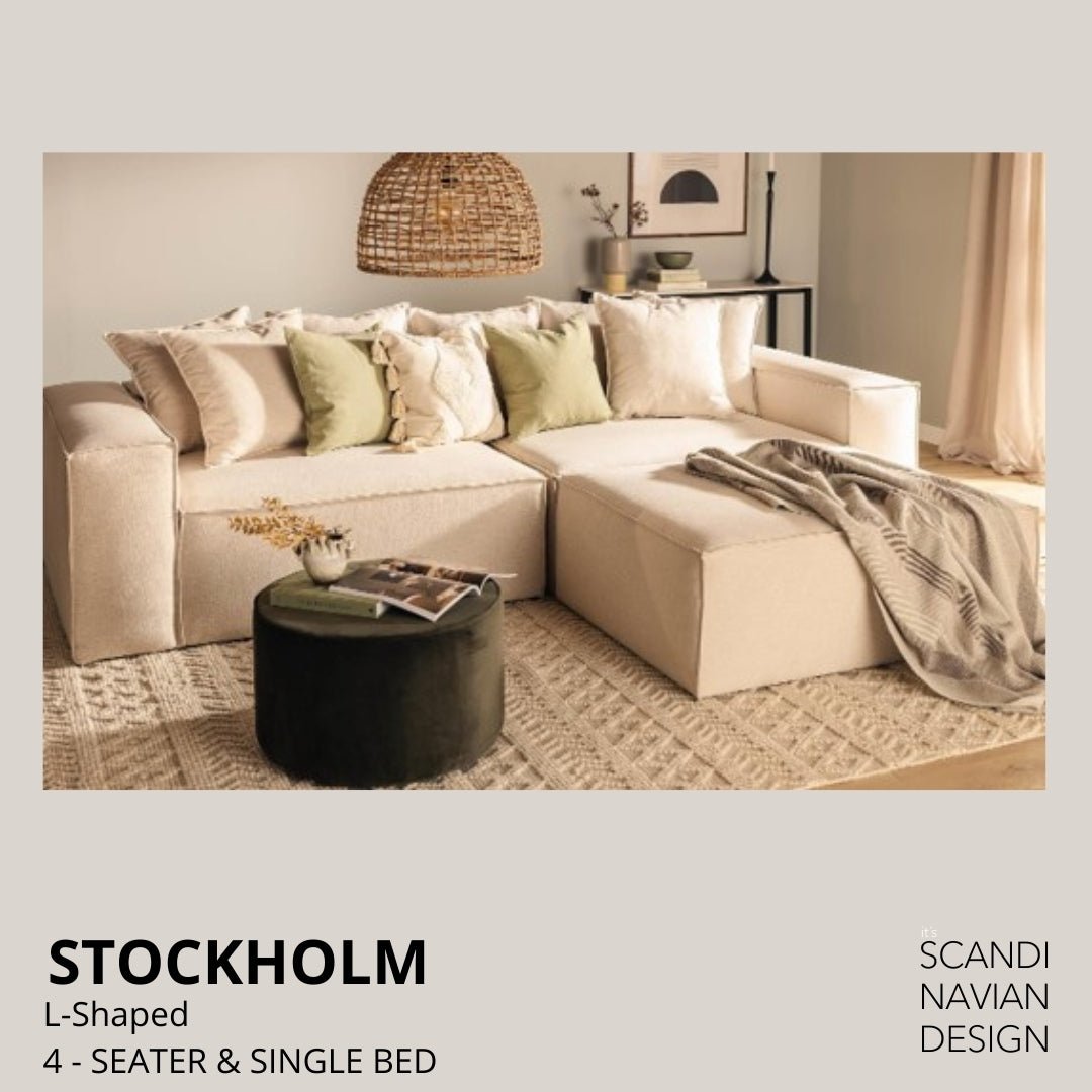 STOCKHOLM L - Shaped sofa/single bed Exclusive Corduroy Chocolate removable & washable cover - Scandinavian Stories by Marton