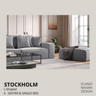 STOCKHOLM L - Shaped sofa/single bed Exclusive Corduroy Chocolate removable & washable cover - Scandinavian Stories by Marton