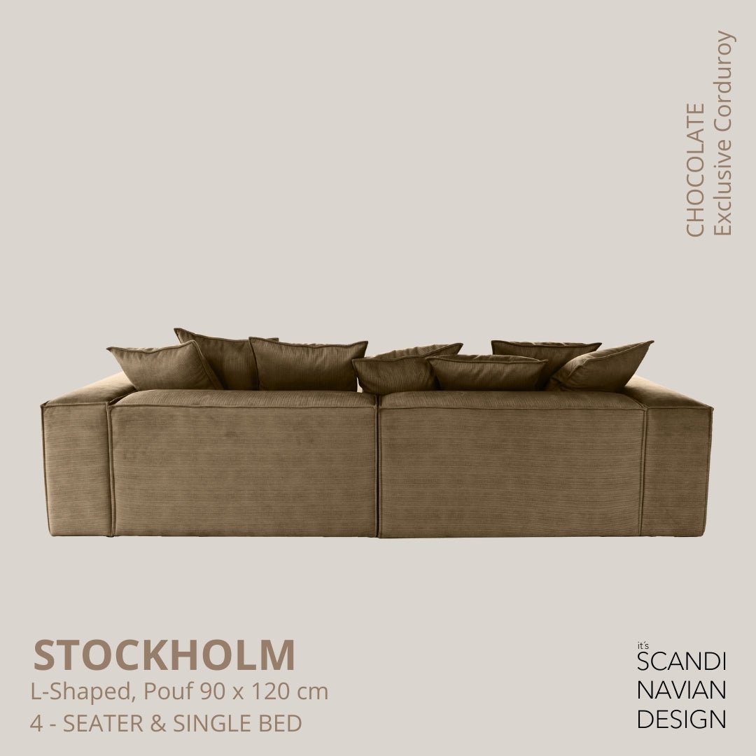 STOCKHOLM L - Shaped sofa/single bed Exclusive Corduroy Chocolate removable & washable cover - Scandinavian Stories by Marton