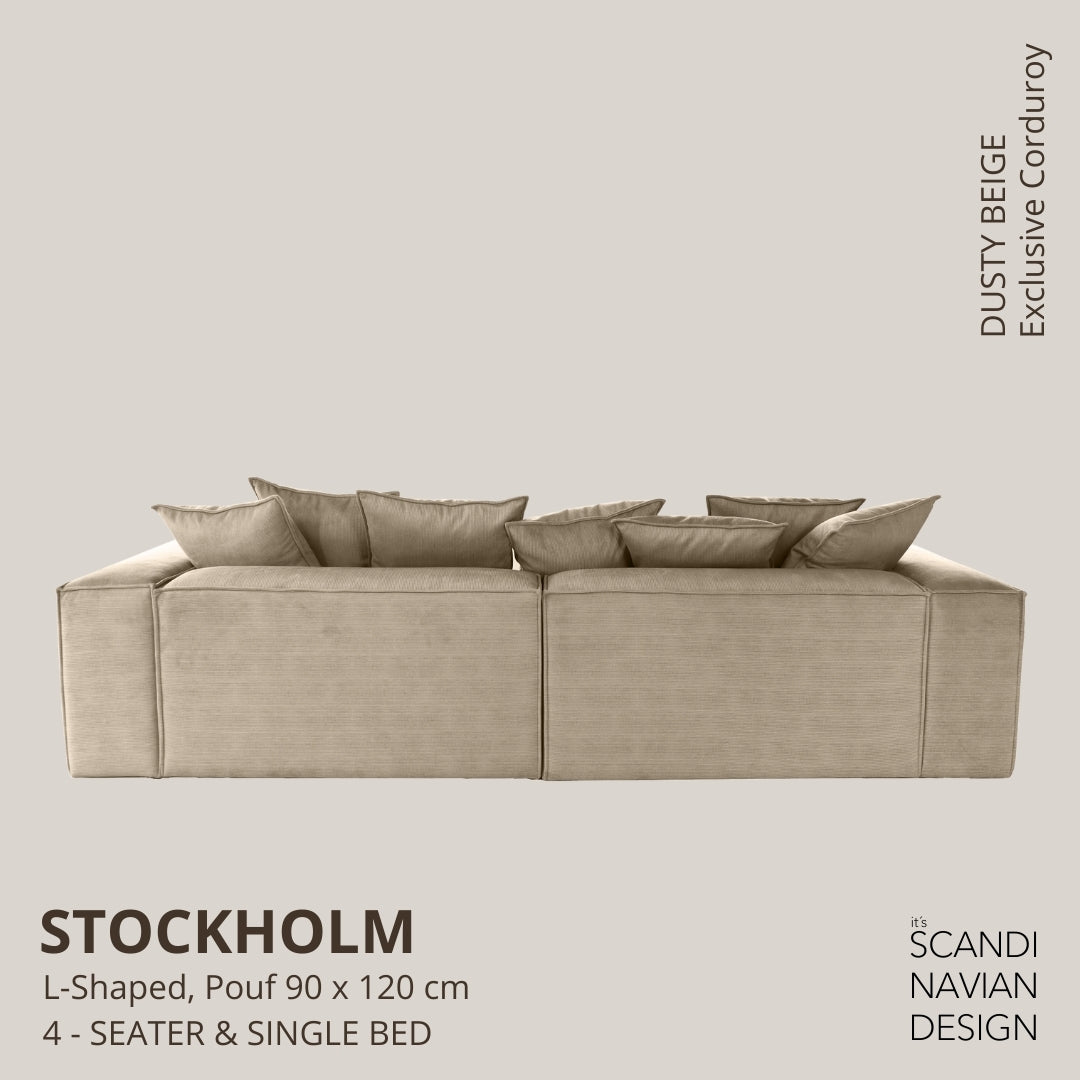 STOCKHOLM L - Shaped sofa/single bed Exclusive Corduroy Dusty Beige removable & washable cover - Scandinavian Stories by Marton