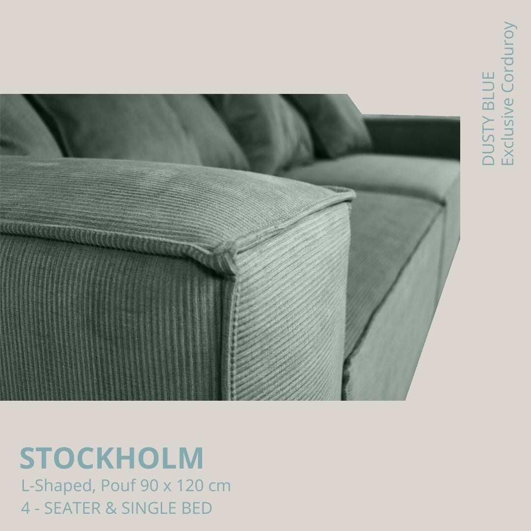 STOCKHOLM L - Shaped sofa/single bed Exclusive Corduroy Dusty Blue removable & washable cover - Scandinavian Stories by Marton