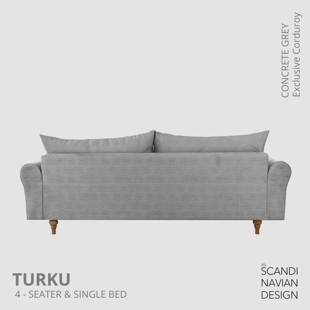 TURKU 4 - seater sofa/single bed Exclusive Corduroy, Concrete Grey removable & washable covers - Scandinavian Stories by Marton