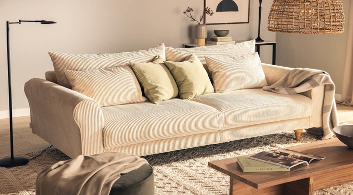 TURKU 4 - seater sofa/single bed Exclusive Corduroy, Dark Beige removable & washable covers - Scandinavian Stories by Marton