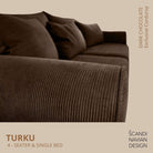 TURKU 4 - seater sofa/single bed Exclusive Corduroy, Dark Chocolate removable & washable covers - Scandinavian Stories by Marton